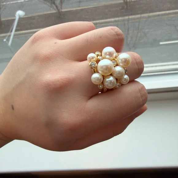 David Yurman Large Pearl Cluster Ring 18K Yellow Gold Diamonds Size 6.5 - Picture 6 of 6